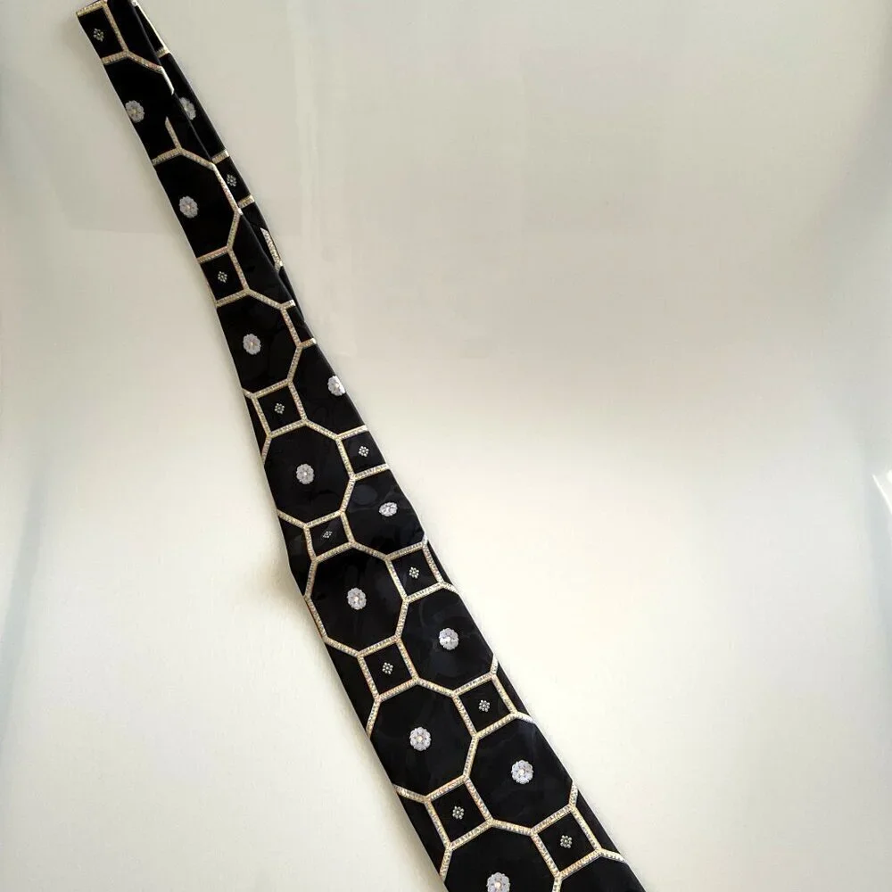 VINTAGE Brioni Silk Necktie Neiman Marcus Hexagon Medallion Geometric Italy Box